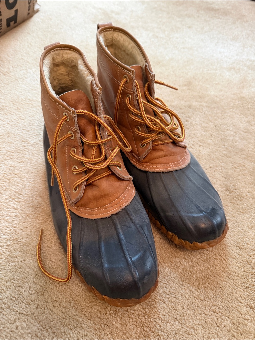 Sporto Brown Leather and Black Rubber Lace-Up Duck Boots